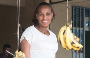 Bezina Abinet (28) pictured in her shop in Dodata, Oromia, Ethiopia, 2017.